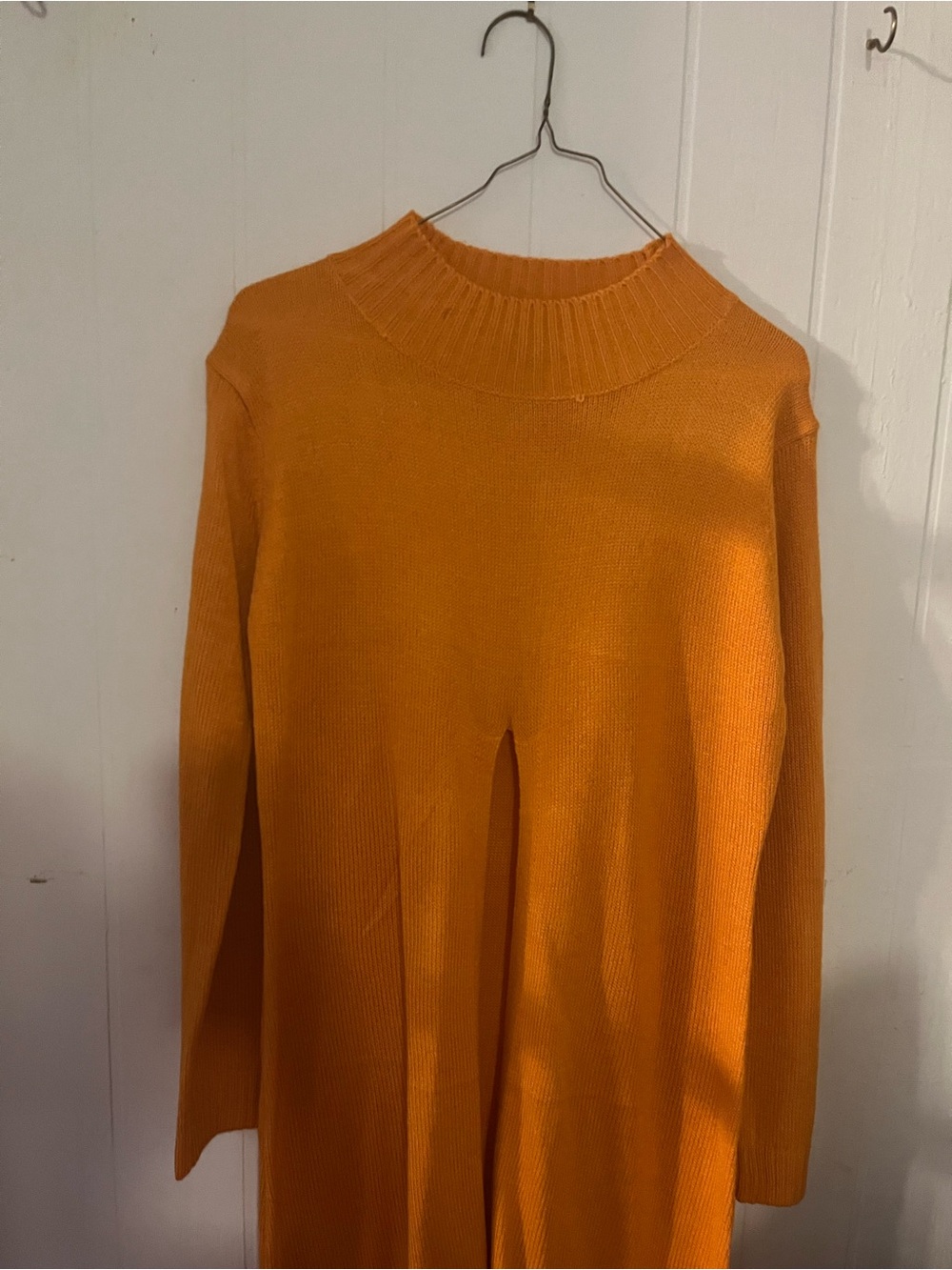 Women's Orange Ribbed Mock Neck Sweater Dress